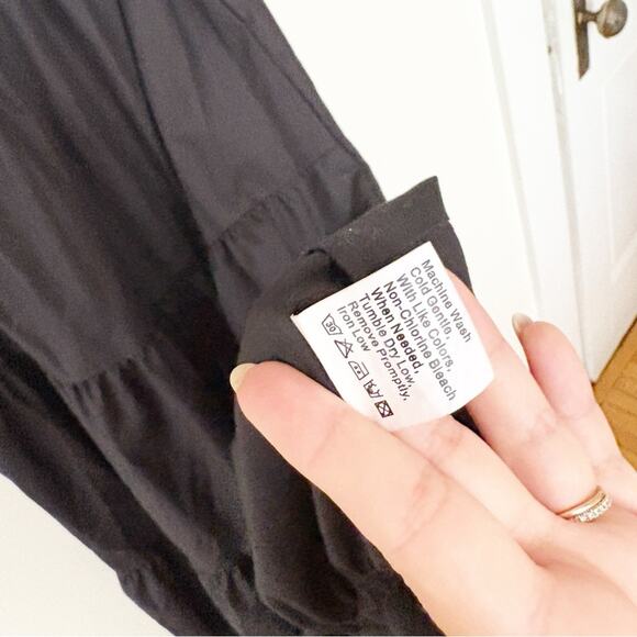 Pretty Garden Black Smocked Tiered Maxi Dress Square Neck Puff Sleeves Size M - Picture 8 of 8